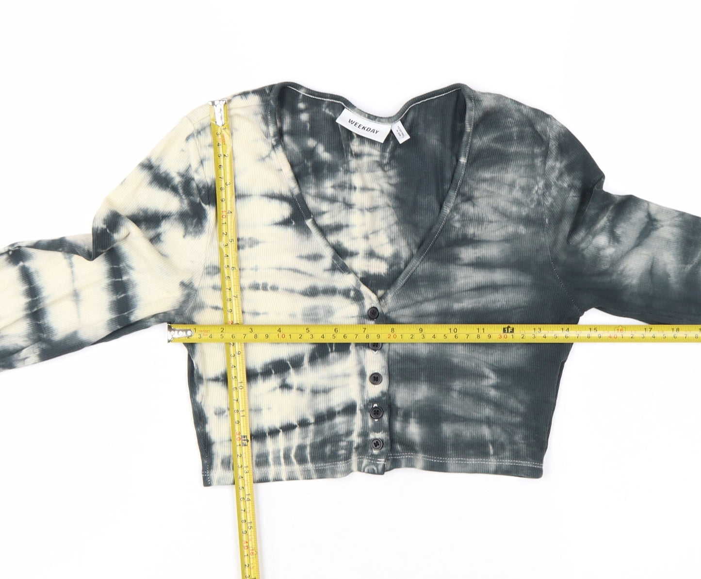 Weekday Womens Multicoloured Tie-Dye Cropped Button-Up Top Size S