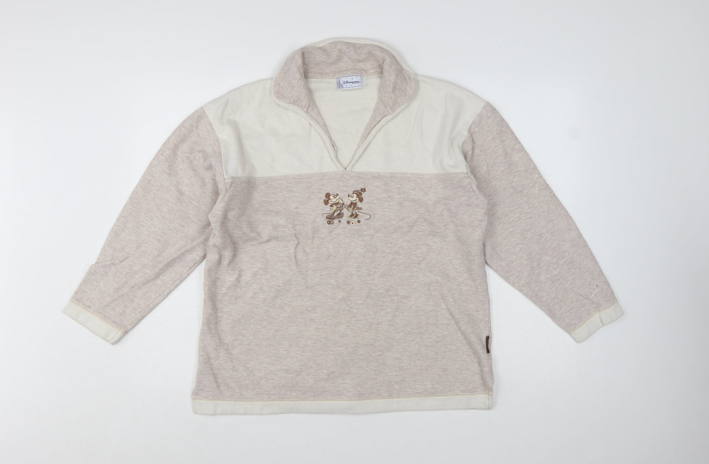 Disneyland Paris Women Beige Cotton Pullover Sweatshirt M Mickey Minnie
