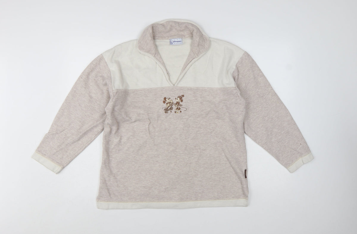 Disneyland Paris Women Beige Cotton Pullover Sweatshirt M Mickey Minnie