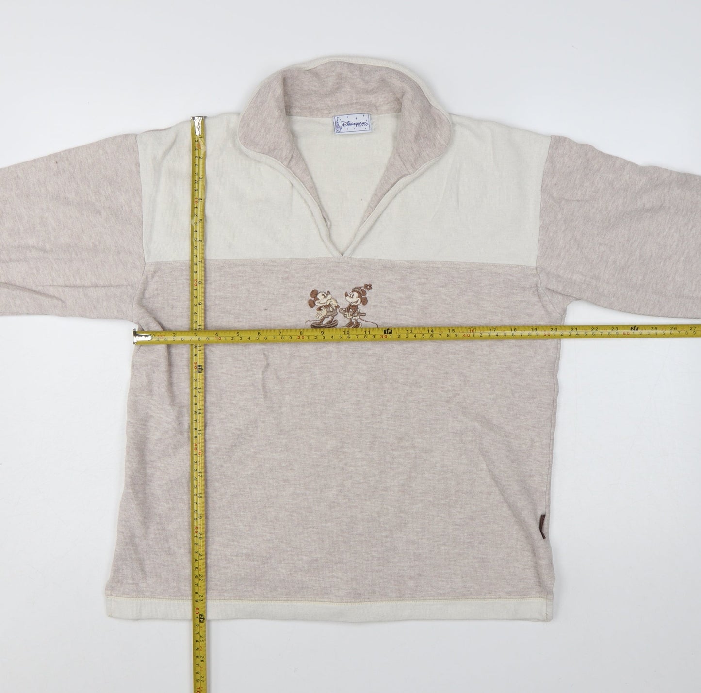 Disneyland Paris Women Beige Cotton Pullover Sweatshirt M Mickey Minnie