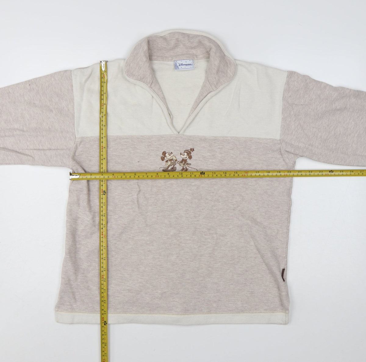 Disneyland Paris Women Beige Cotton Pullover Sweatshirt M Mickey Minnie