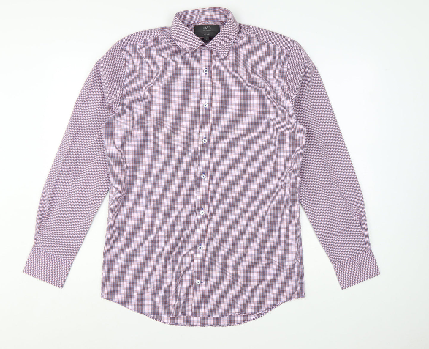 Marks and Spencer Men's Red Mix Tailored Fit Long Sleeve Check Dress Shirt 15in 38cm