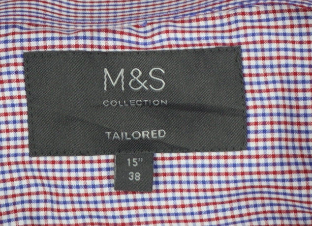 Marks and Spencer Men's Red Mix Tailored Fit Long Sleeve Check Dress Shirt 15in 38cm