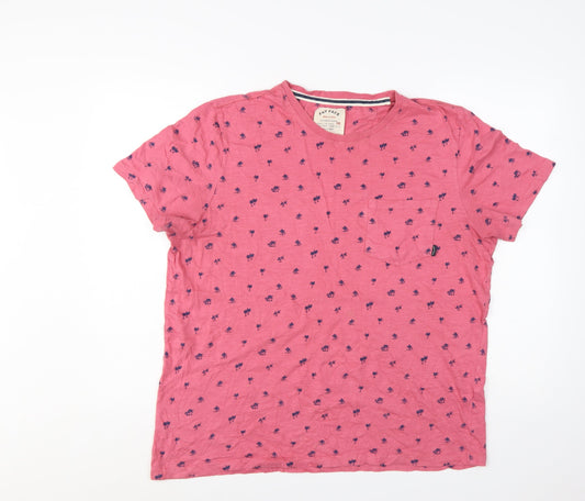 Fat Face Men's Pink Palm Print Cotton T-Shirt XL