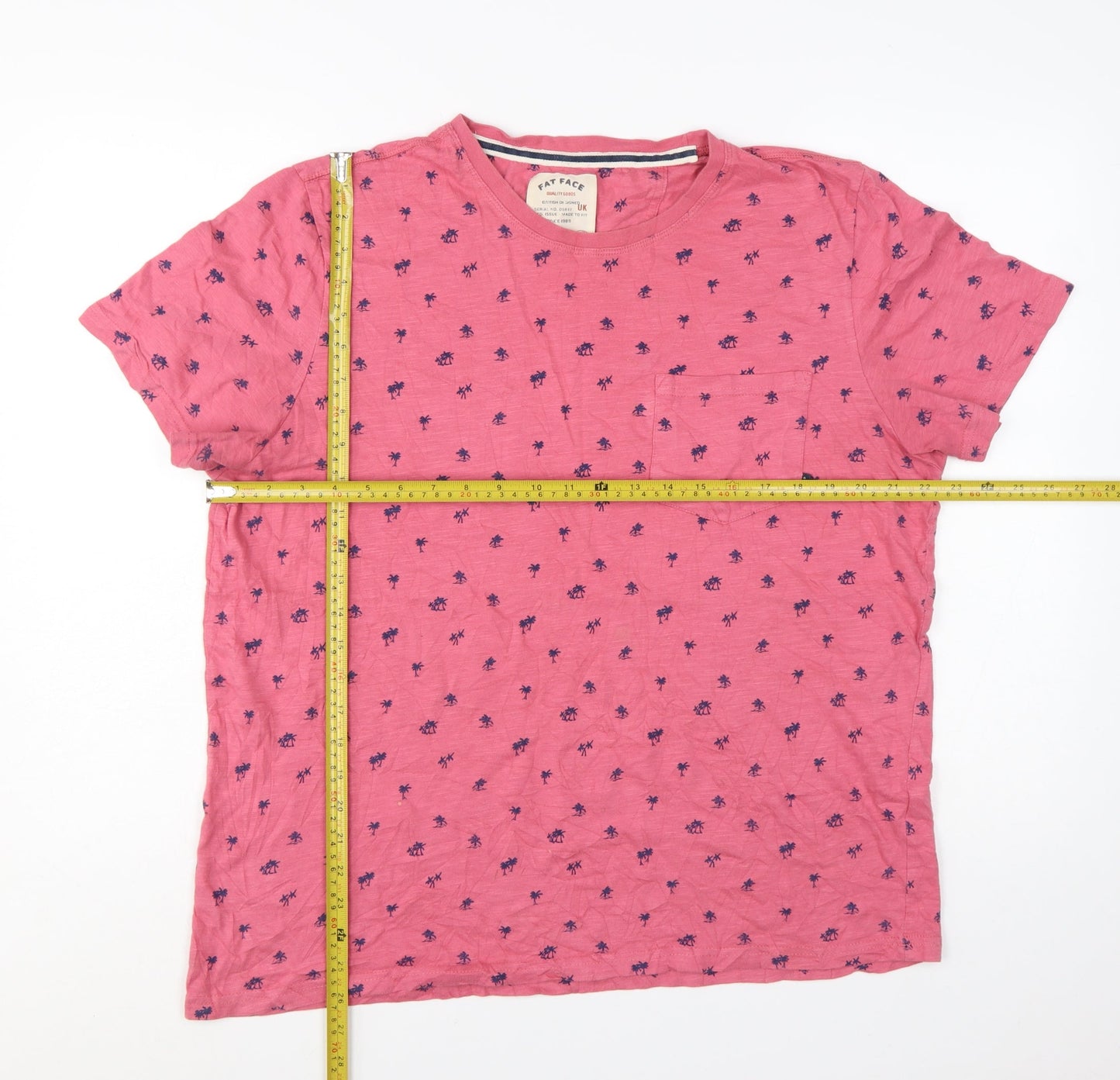 Fat Face Men's Pink Palm Print Cotton T-Shirt XL