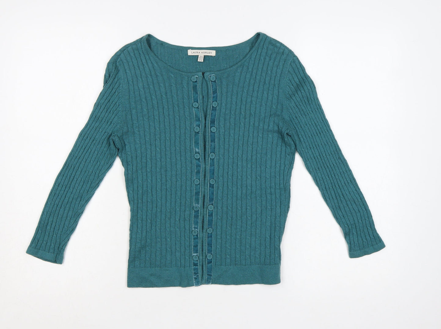 Laura Ashley Women's Green Cable-Knit Long Sleeve Cardigan Size 8