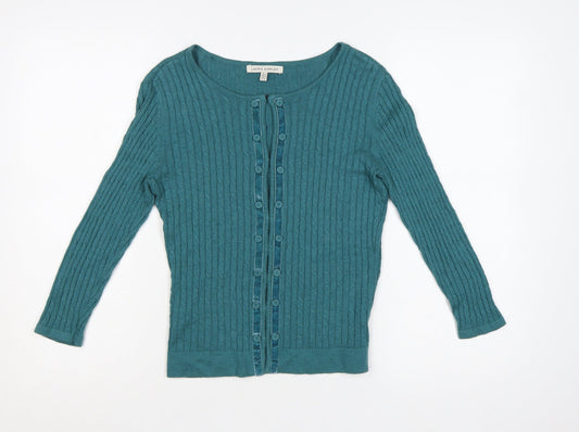 Laura Ashley Women's Green Cable-Knit Long Sleeve Cardigan Size 8