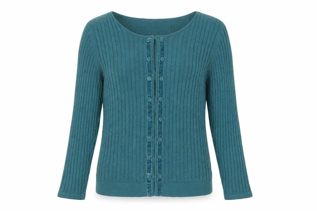 Laura Ashley Women's Green Cable-Knit Long Sleeve Cardigan Size 8