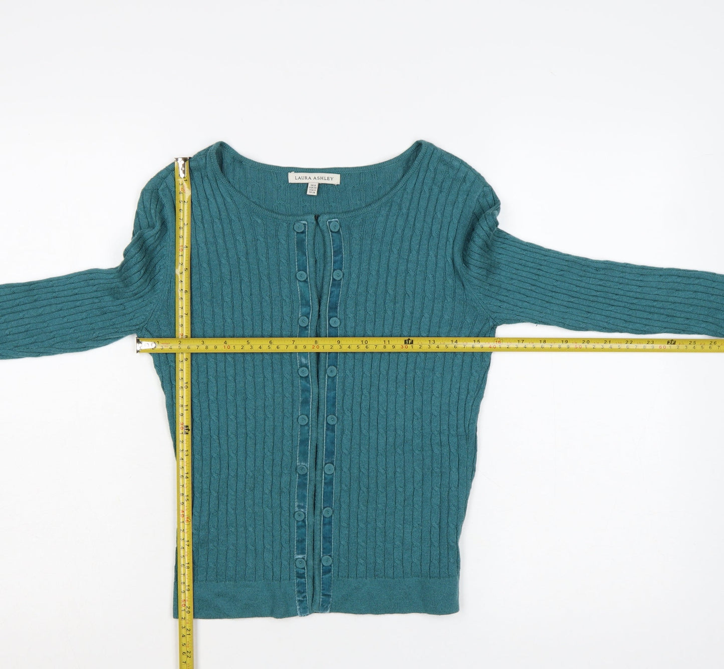 Laura Ashley Women's Green Cable-Knit Long Sleeve Cardigan Size 8