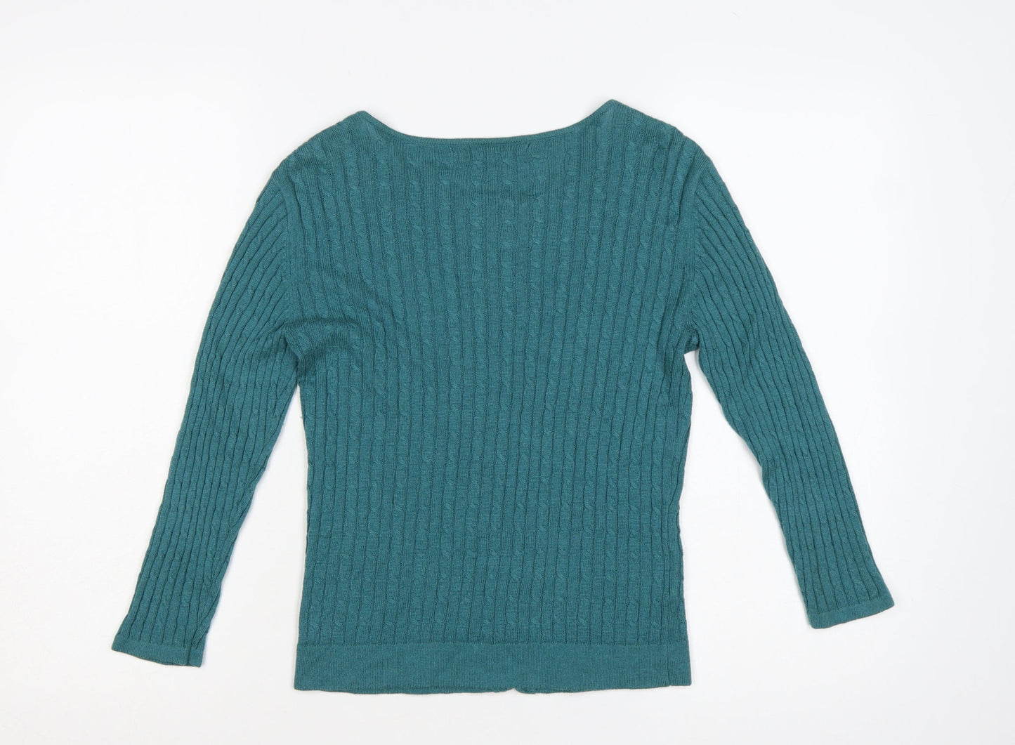 Laura Ashley Women's Green Cable-Knit Long Sleeve Cardigan Size 8