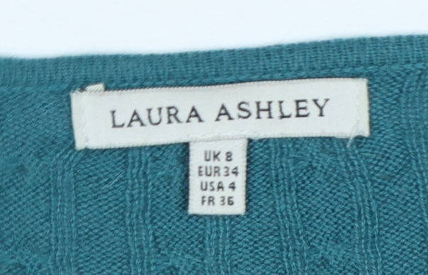Laura Ashley Women's Green Cable-Knit Long Sleeve Cardigan Size 8