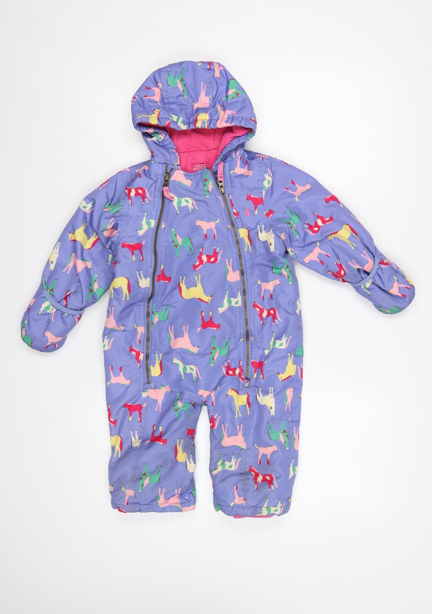 Joules Unisex Baby Purple Animal Print Hooded Snowsuit 12-18 Months Waterproof