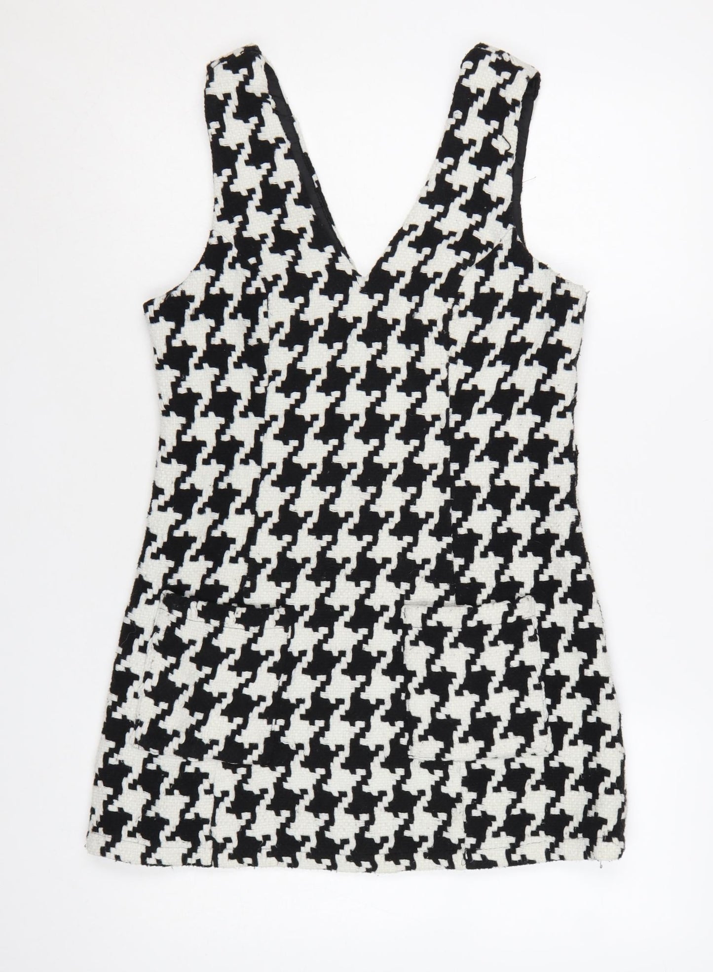 In The Style Women Black Houndstooth Pinafore Dress Size 8