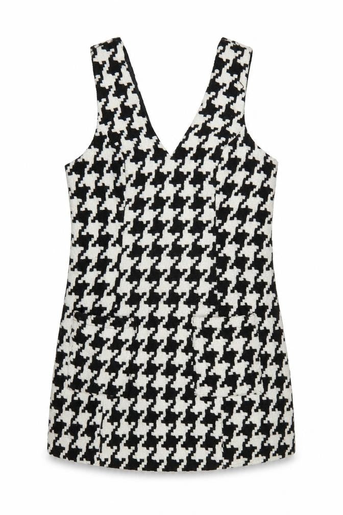 In The Style Women Black Houndstooth Pinafore Dress Size 8