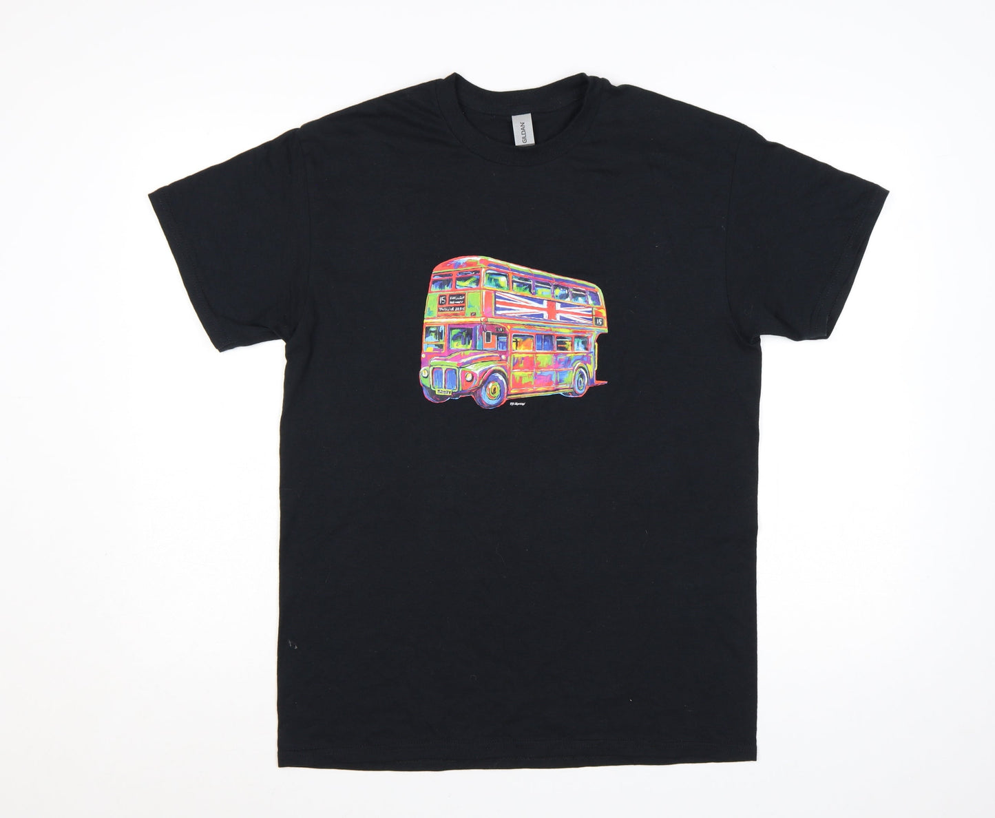 Gildan Men’s Black London Bus Graphic Heavy Cotton T-Shirt M