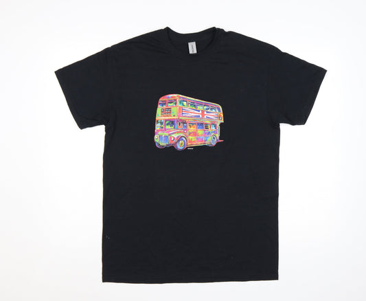 Gildan Men’s Black London Bus Graphic Heavy Cotton T-Shirt M