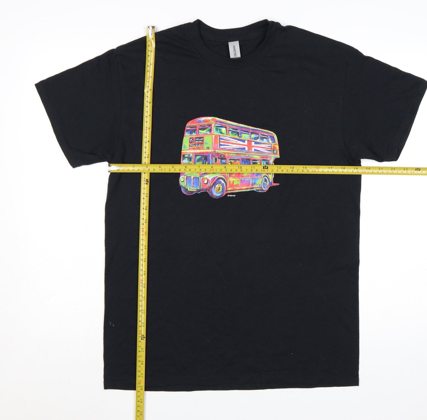 Gildan Men’s Black London Bus Graphic Heavy Cotton T-Shirt M