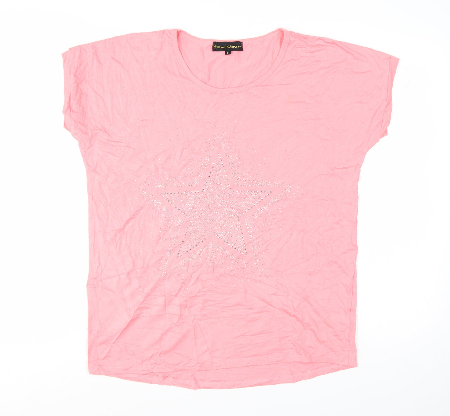 Frank Usher Women Pink Star Sequin Short Sleeve T-Shirt Size S