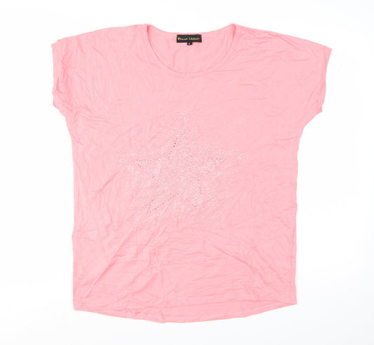 Frank Usher Women Pink Star Sequin Short Sleeve T-Shirt Size S