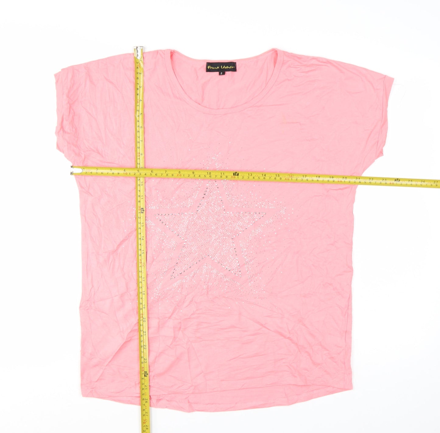 Frank Usher Women Pink Star Sequin Short Sleeve T-Shirt Size S