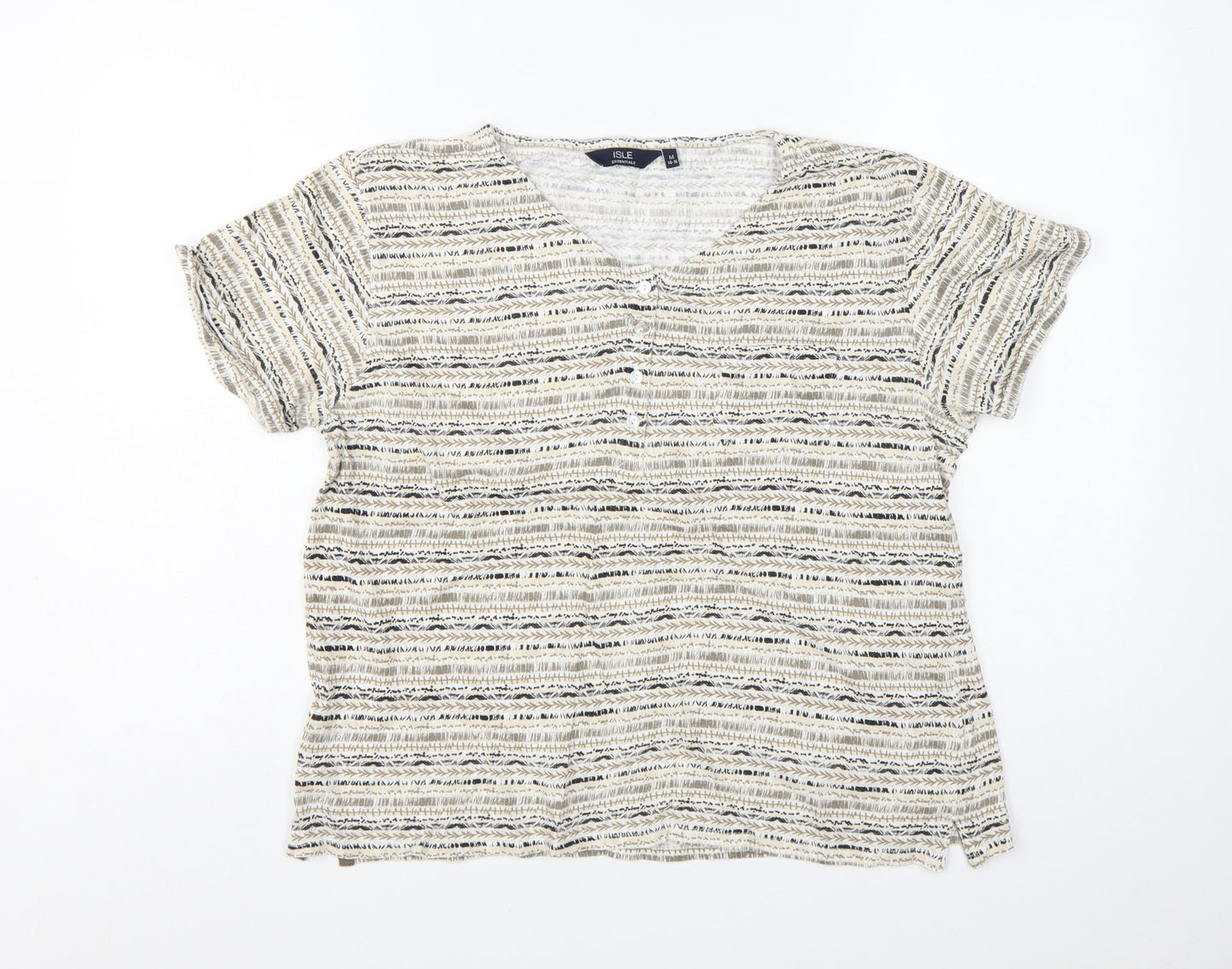 Isle Essentials Women's Beige Striped Cotton Short Sleeve T-Shirt Size 14
