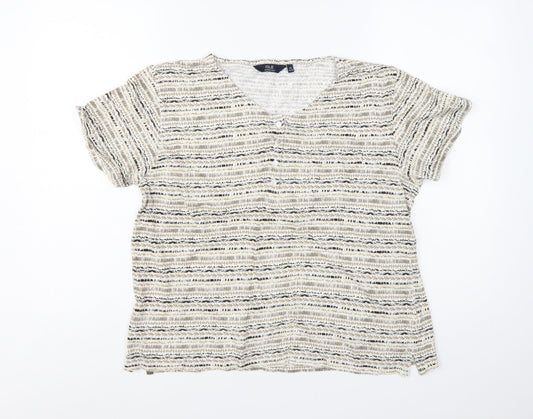 Isle Essentials Women's Beige Striped Cotton Short Sleeve T-Shirt Size 14