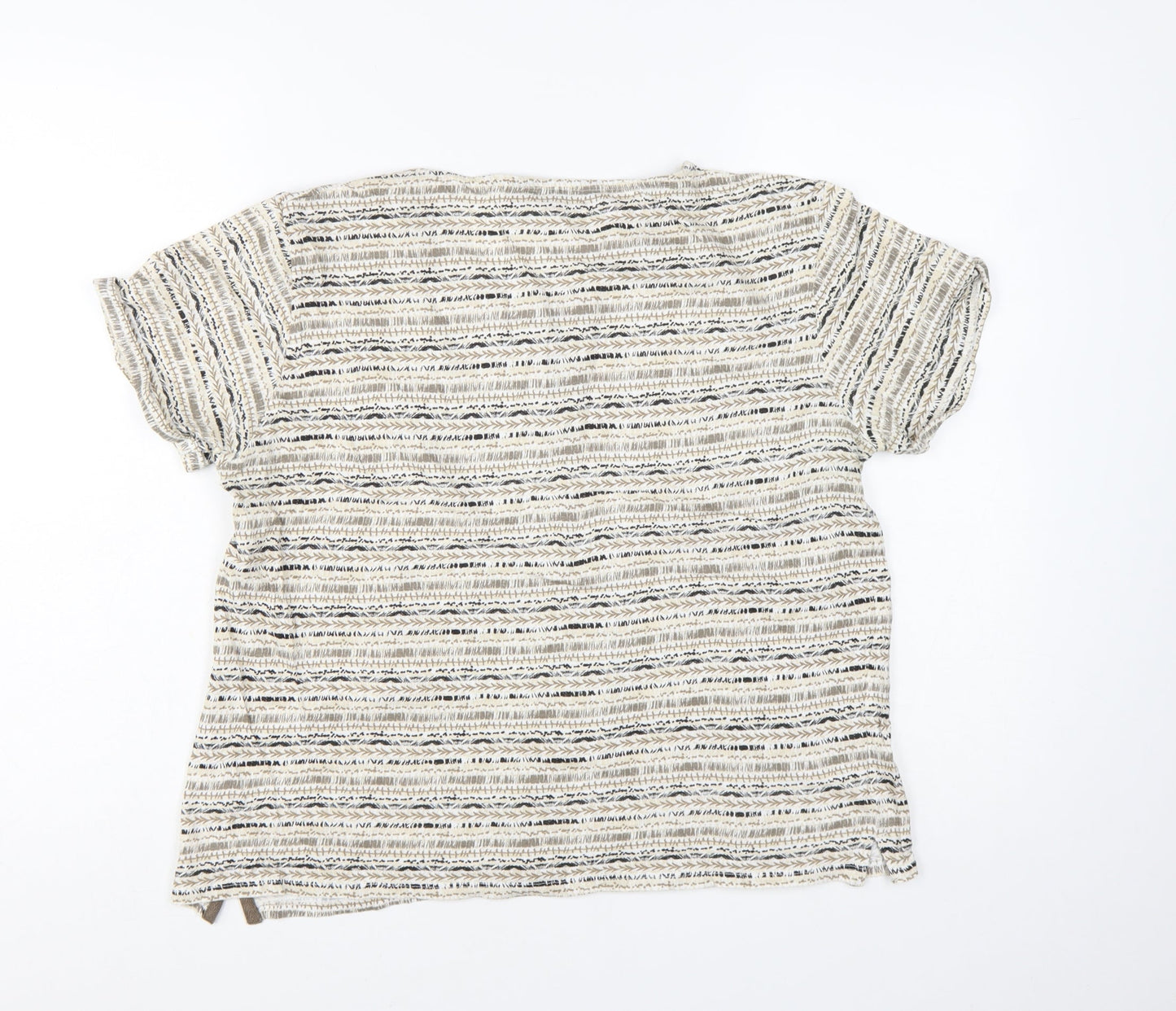 Isle Essentials Women's Beige Striped Cotton Short Sleeve T-Shirt Size 14