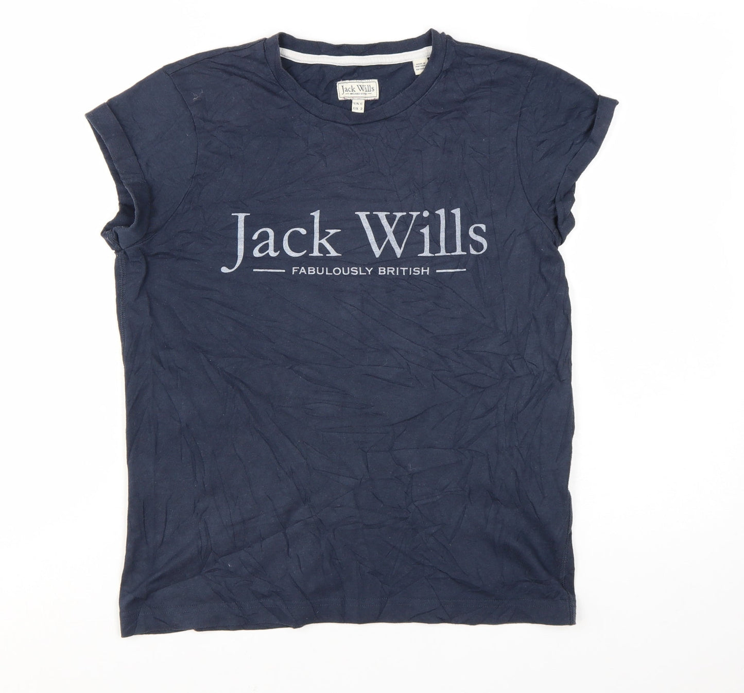 Jack Wills Women's Blue Basic T-Shirt UK 6 Short Sleeve Cotton