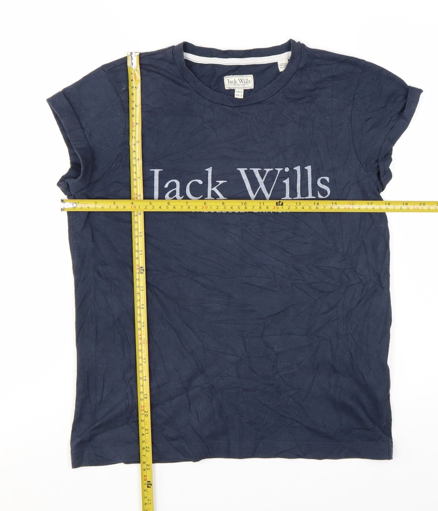 Jack Wills Women's Blue Basic T-Shirt UK 6 Short Sleeve Cotton