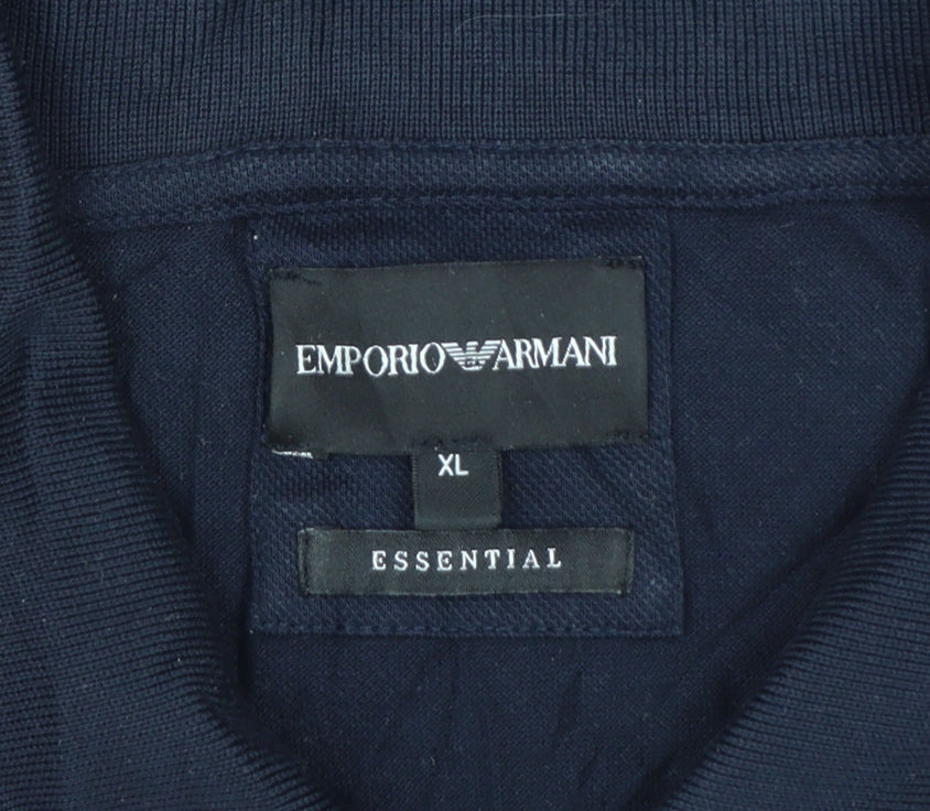 Emporio Armani Men's Blue XL Essential Logo Cotton Polo Shirt