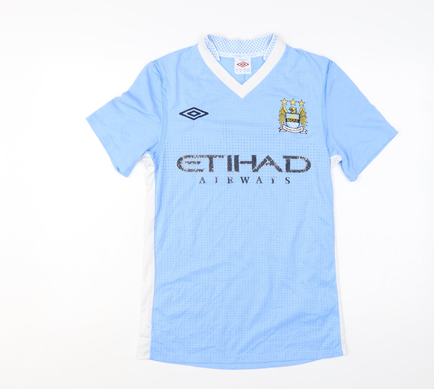 Umbro Men's Blue Manchester City Football Short Sleeve V-Neck T-Shirt Size 34
