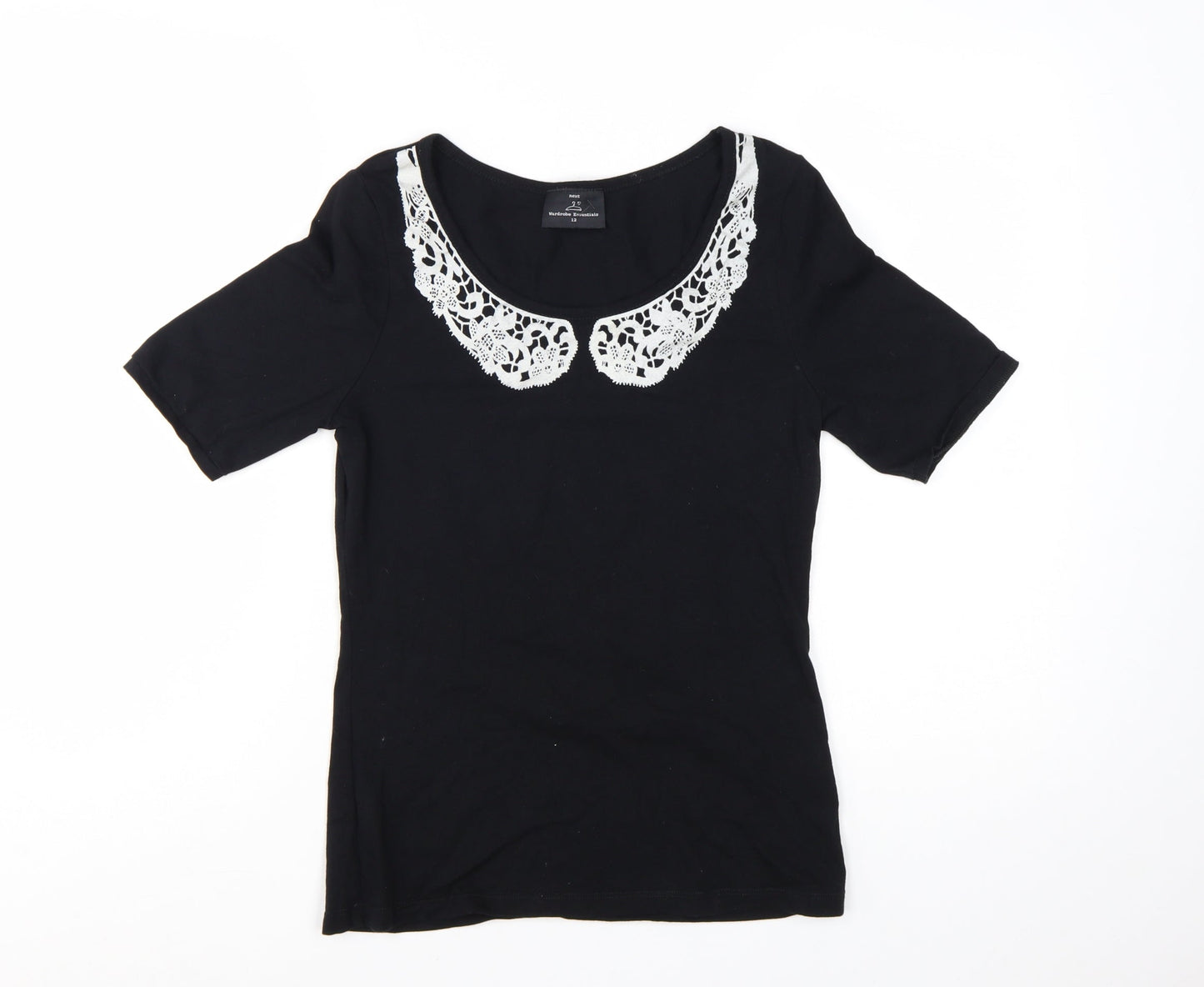 Next Women’s Black Crochet Collar T-Shirt Size 12