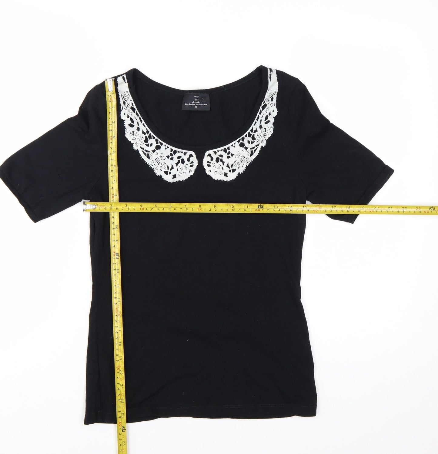 Next Women’s Black Crochet Collar T-Shirt Size 12