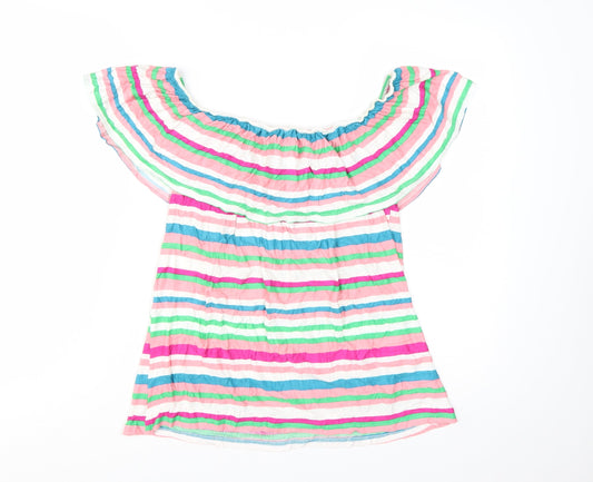 M&Co Women’s Multicoloured Stripe Off Shoulder Tunic Blouse Size 12