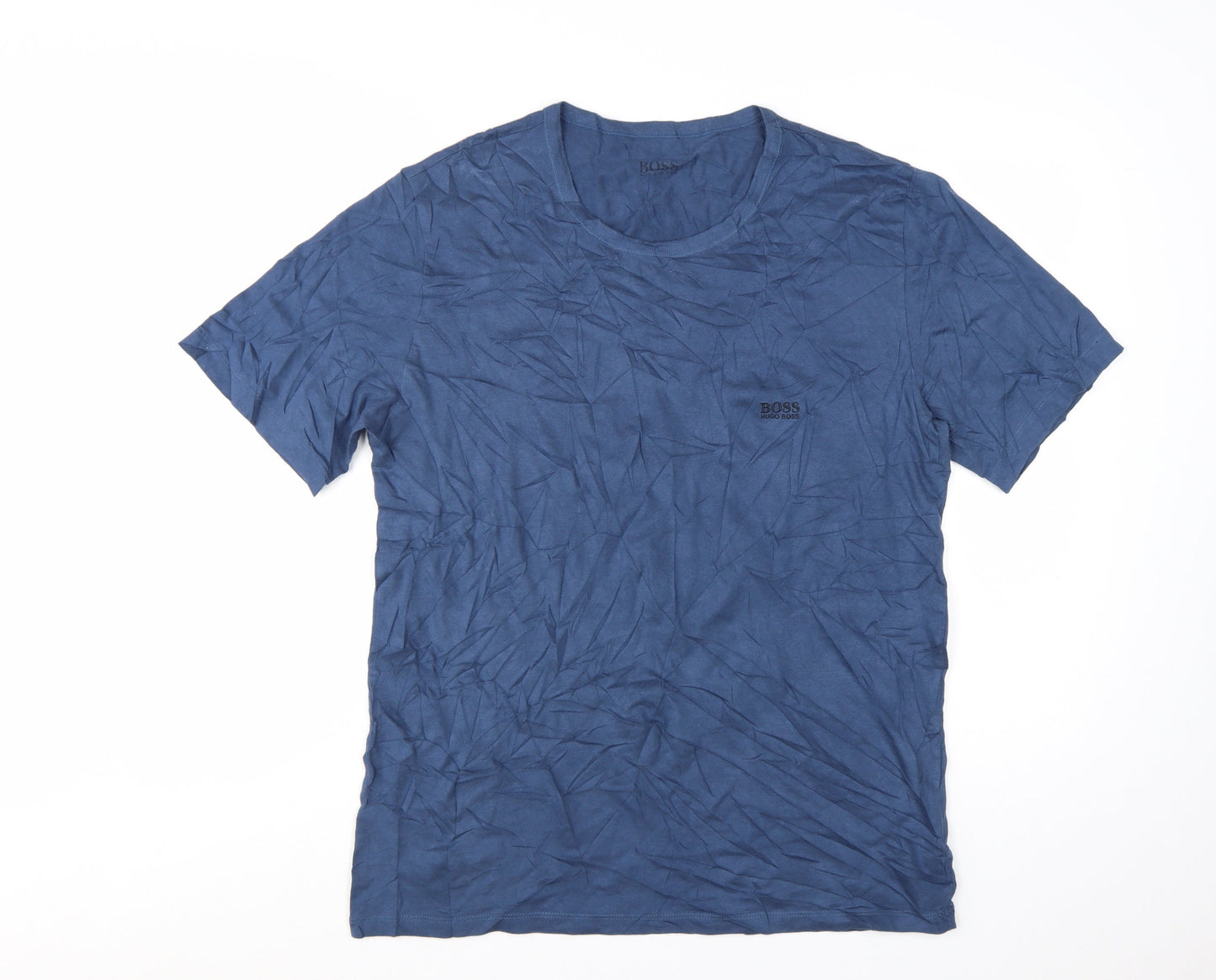 BOSS Men's Blue XL Cotton Crew Neck Logo Short Sleeve T-Shirt