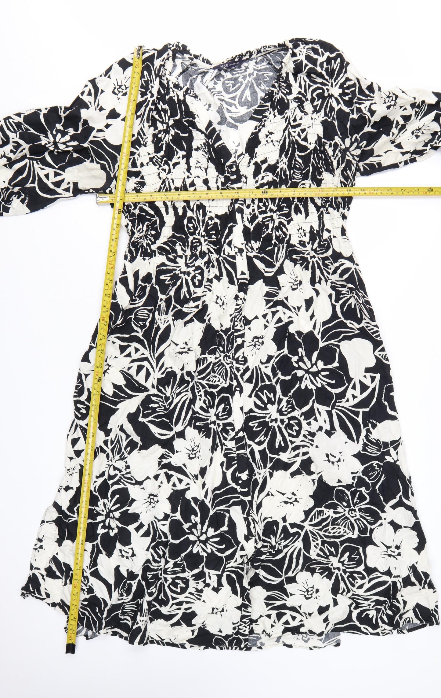 Marks and Spencer Women's Black Floral Midi Fit & Flare Dress Size 16