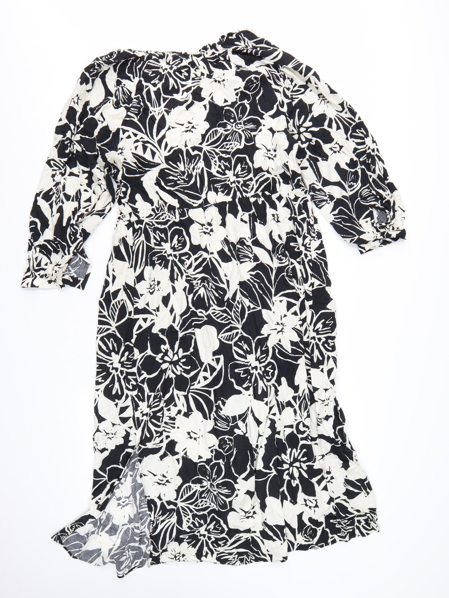 Marks and Spencer Women's Black Floral Midi Fit & Flare Dress Size 16