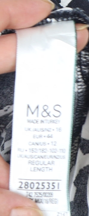 Marks and Spencer Women's Black Floral Midi Fit & Flare Dress Size 16