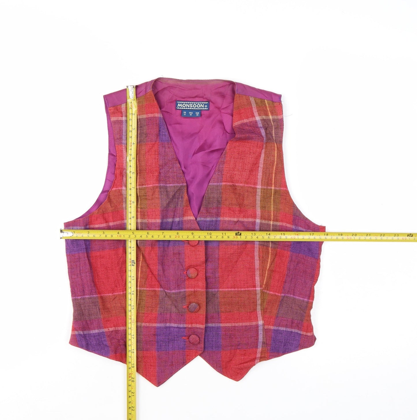 Monsoon Womens Multicoloured Size 12 Checked Linen Blend Waistcoat