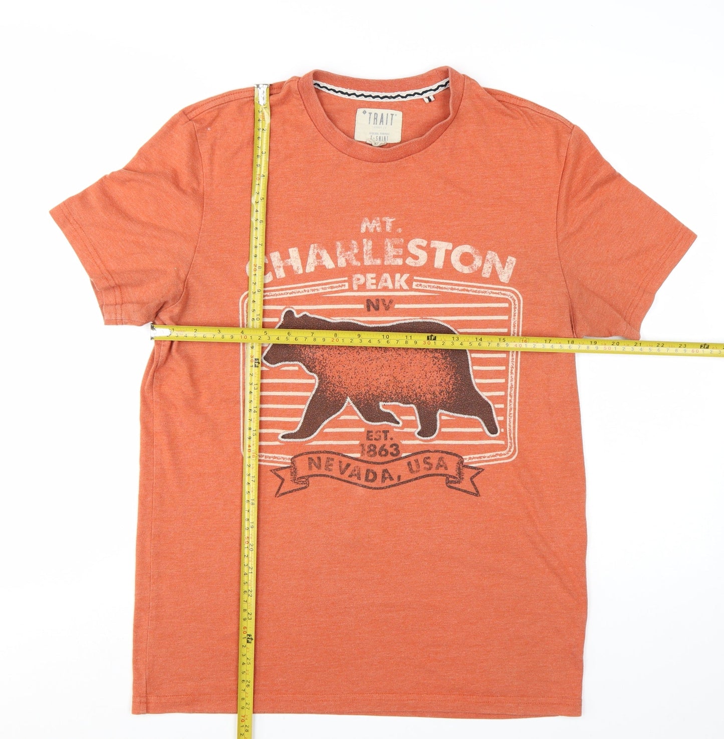 BHS Trait Men's Orange Graphic Bear Nevada USA Crew Neck T-Shirt Medium