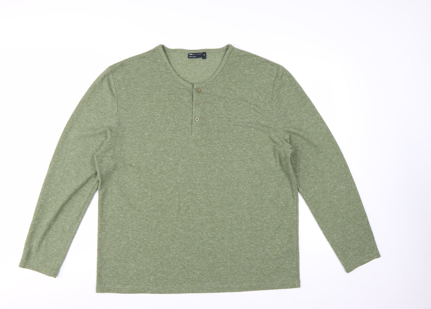 ASOS DESIGN Men’s Green Long Sleeve Henley T-Shirt 2XL Regular Fit