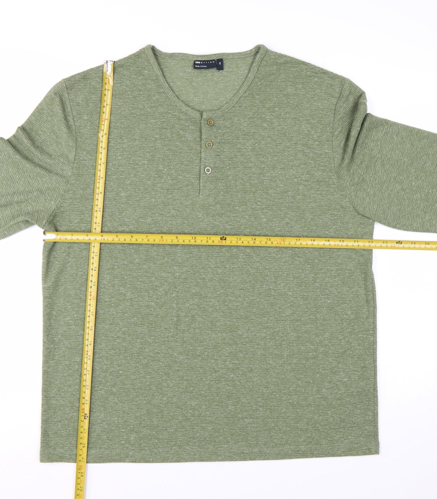 ASOS DESIGN Men’s Green Long Sleeve Henley T-Shirt 2XL Regular Fit