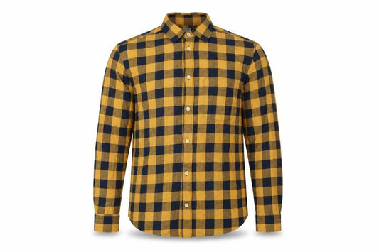 H&M Men's Yellow Check Long Sleeve Cotton Flannel Shirt M Regular Fit
