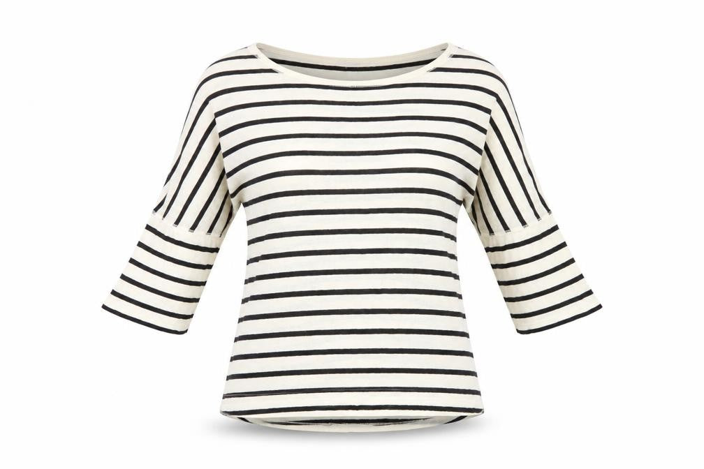 Hoss Intropia Women's Multicoloured Striped 3/4 Sleeve Cotton T-Shirt L