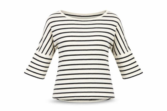 Hoss Intropia Women's Multicoloured Striped 3/4 Sleeve Cotton T-Shirt L
