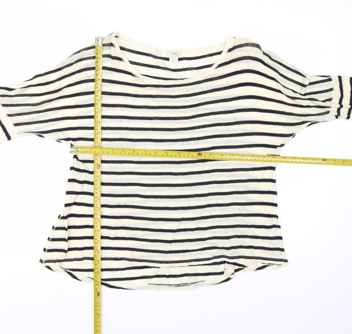 Hoss Intropia Women's Multicoloured Striped 3/4 Sleeve Cotton T-Shirt L