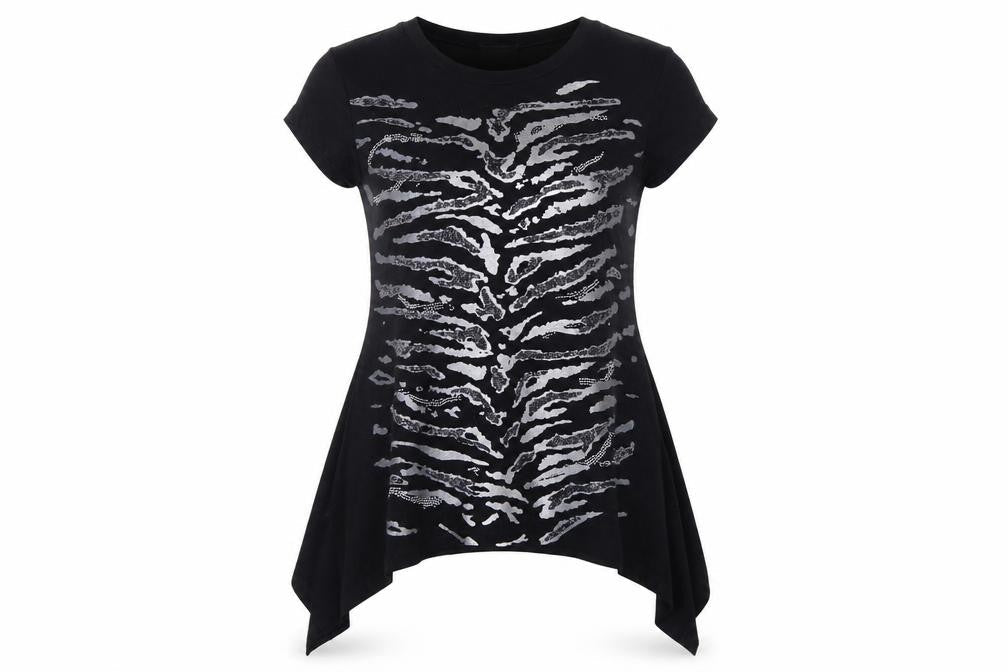 Roman Originals Women’s Black Animal Print Sequin Tunic Top Size 12