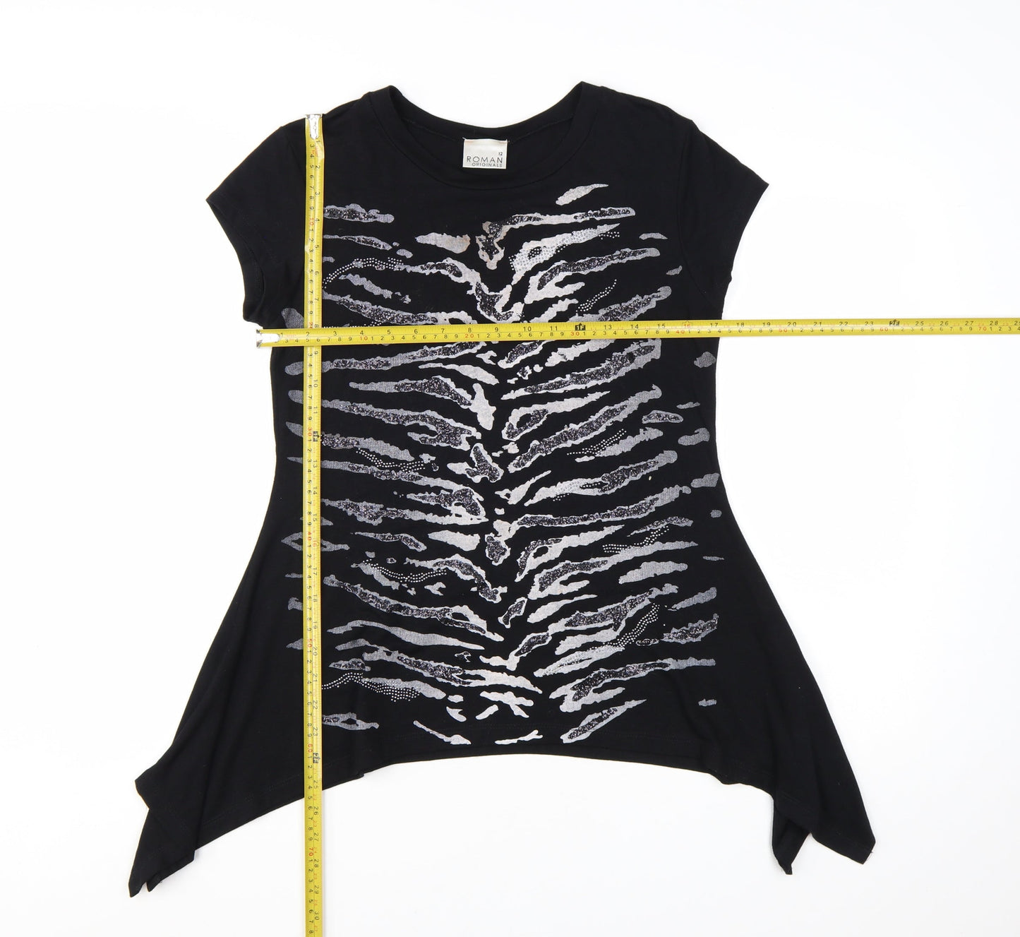 Roman Originals Women’s Black Animal Print Sequin Tunic Top Size 12