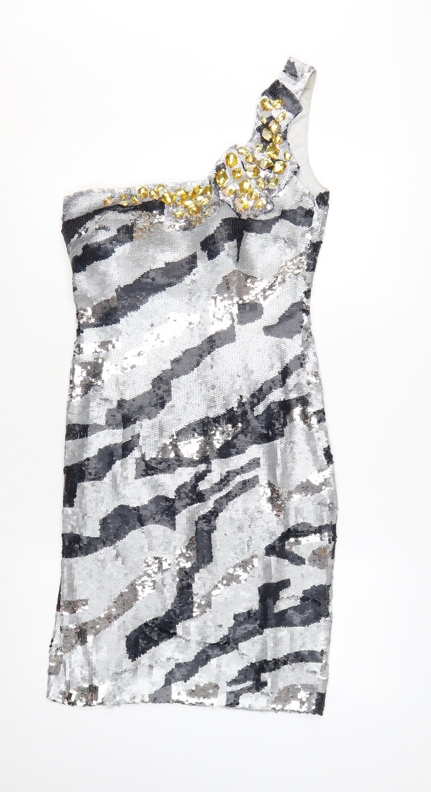 Star by Julien Macdonald Women’s Silver Sequin One Shoulder Bodycon Dress Size 10