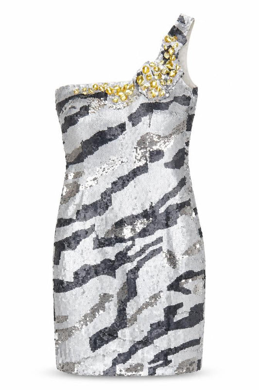 Star by Julien Macdonald Women’s Silver Sequin One Shoulder Bodycon Dress Size 10